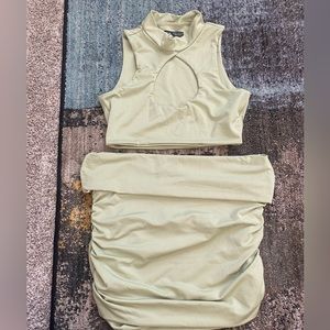 green two piece set with skirt
